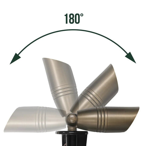 Adjustable head of Beefy Solid Brass Landscape Spotlight With 5W MR16 LED Bulb, Low Voltage Outdoor Uplight, 180-degree rotation shown