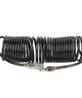 Level Up Your Garage Vibes With This Super Sweet Spiral Air Hose One Quarter Inch ID 16 4 Feet PE Coiled Compressed Air Line Featuring Self Retracting Design That Prevents Tangling And Saves Storage Space For Pro Shop Needs, black coiled hose with metal fittings