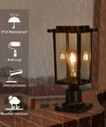 Outdoor Post Light 2 Pack Exterior Pole Lanterns With E26 Base Waterproof Matte Black Finish for Patio and Garden shown in rain