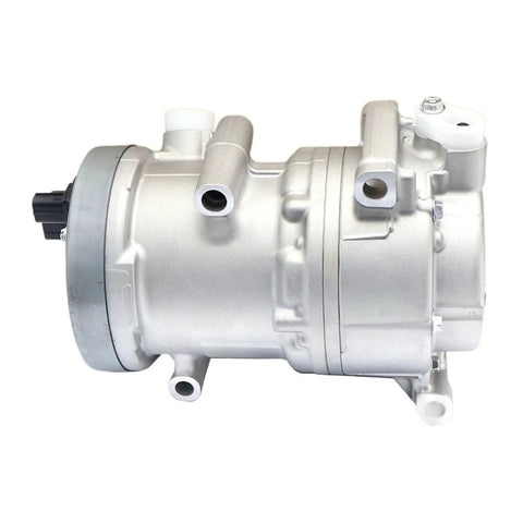 Heavy Duty Electric Air Compressor Replacement For Toyota Bz4x And Bz3 Sw0424001900 viewed from the side with silver finish and multiple fittings.