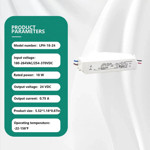 Zero Drama Smooth Operator 18W 24V LED Power Supply 0.75A IP67 Waterproof Outdoor Lighting Driver on white background.