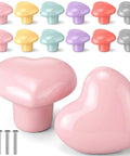 12 Pcs Colorful Ceramic Dresser Knobs With Heart Shape Pulls For Girls in pink, yellow, blue, grey, red with mounting screws