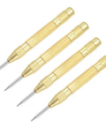 No Sweat Automatic Center Punch Four Piece Kit With Adjustable Spring Impact And High Speed Steel Nose Solid Brass Body, 4 brass tools.