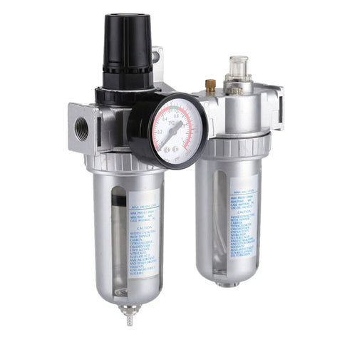 Air Pressure Filter Regulator Lubricator With Gauge Three Eighths Inch Aluminum FRL Unit for pneumatic tools, air compressors