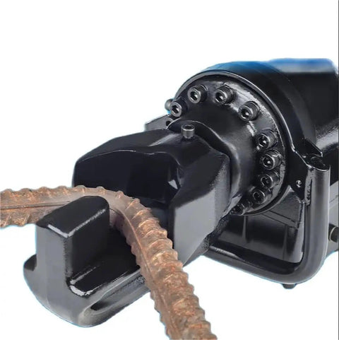 Portable Electric Rebar Cutter And Steel Bar Bender, HRB-16A Model, showing rebar being cut with a handheld design.