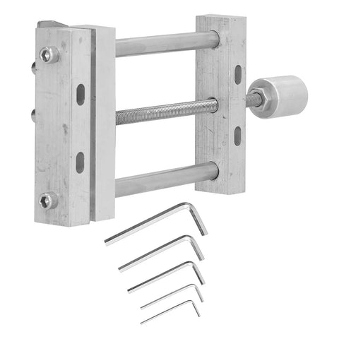 Compact Aluminum Alloy Bench Vise With Drill Press Mount For Woodworking And Engraving features a 90mm jaw opening and hex keys.