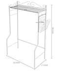 Over The Toilet Storage Shelf With Magazine Basket Freestanding Bathroom Organizer Rack Black Metal Space Saving Shelf For Small Bathrooms With Vintage Scrollwork And No Fuss Assembly, dimensions shown