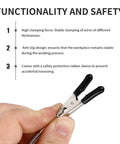 Two Pack Soldering Helping Hands Clamps Wire Holder For Soldering In The Field showing hand holding lightweight clamp with rubber sleeve.
