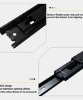Rock Solid 22 Inch Full Extension Ball Bearing Drawer Slides Four Pairs Side Mount Heavy Duty Cabinet Hardware With Buttery Smooth Glide And 100 Lb Capacity Black, showing rubber pads and 3-fold design.