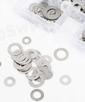 304 Stainless Steel Flat Washer Set, 175 Piece Assortment in 6 Sizes M4 M5 M6 M8 M10 M12, Ultra Thin Shim Spacers, Plain Gaskets, Metal Washers For Screws And Bolts, Handy Storage Box, Durable Everyday Hardware, assorted washers in box