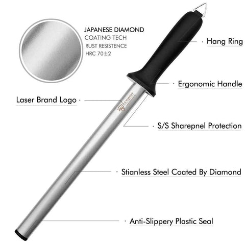 Diamond Coated 12 Inch Knife Sharpening Steel With Premium Honing Rod For All Knives A Lightweight Yet Durable Pro Grade Sharpener