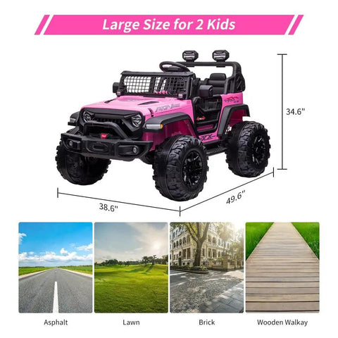 Powerful 24V Kids Ride On Dual Seat Electric Car With Remote Control Dual 120W Motors, large pink design for 2 kids.
