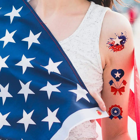 Fourth Of July Temporary Tattoos 90 Piece Set With Patriotic American Flag Fireworks Eagles Red White Blue Fake Tattoo Stickers