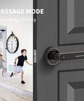 Biometric Fingerprint Door Lock With Keyless Entry, Lightning Fast 0.1 Second Unlock on a grey door with kids running