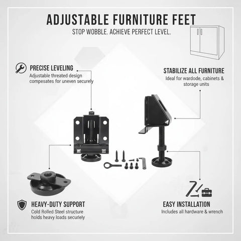 Adjustable Cabinet Feet For Uneven Floors Heavy Duty Cold Rolled Steel Wardrobe Supports with screws and wrench