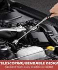 3 Pc Awesome Telescoping Magnetic Pick Up Tool Kit With Bendable Spring Magnet Stick And Flexible Grabber Set That Lets You Reach Deep Into Tight Spots For Auto Repair Jobs Without Any Hassle. bendable telescoping magnetic pick up tool retrieving bolts in engine bay