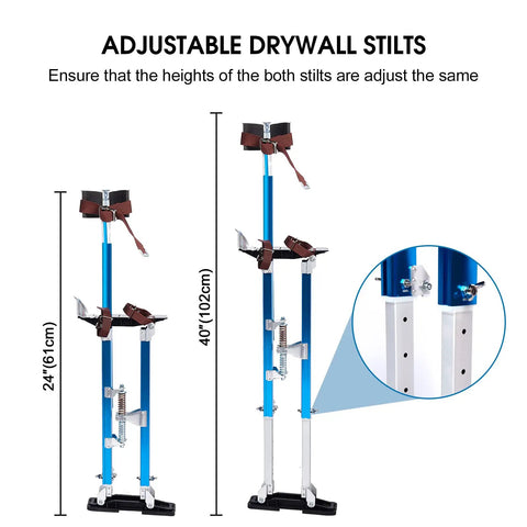 Adjustable Aluminum Drywall Stilts For Painting And Plastering 18 To 30 Inch Blue Sheetrock Stilts With Easy To Wear Foot Straps And Heel Plates