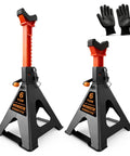 Heavy Duty 6 Ton Jack Stands With Crossbars For Cars And Trucks featuring double pin locking mechanism and rubber tops.