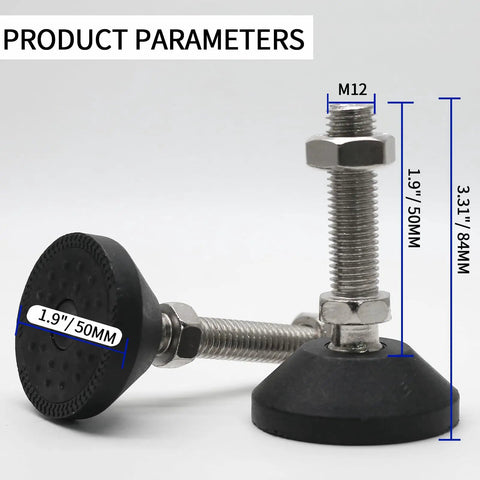 4 Pack M12 Adjustable Leveling Feet For Furniture, 2 Inch Diameter Swivel Levelers, anti slip rustproof carbon steel with nylon base