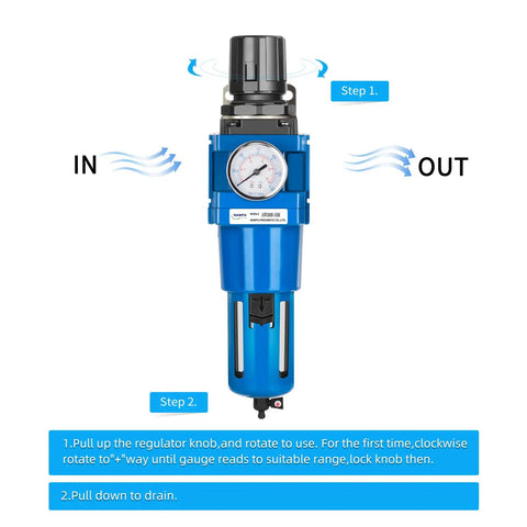 Smart 1 Inch NPT Compressed Air Filter Regulator Combo with 5 Micron Brass Element Poly Bowl