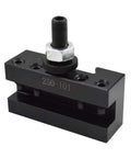 Hella Sturdy 250 101 Quick Change Tool Post Set For Mini Lathe And Metal Machining, black steel holder detail view.