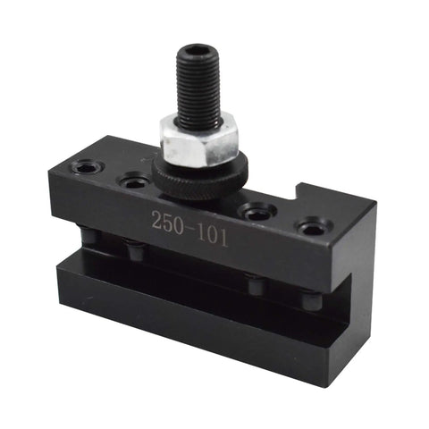 Hella Sturdy 250 101 Quick Change Tool Post Set For Mini Lathe And Metal Machining, black steel holder detail view.