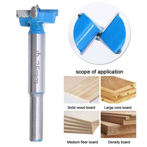 PPOZYLPC 30mm self-centering hole saw drill bit with blue head and silver shank for woodworking front view