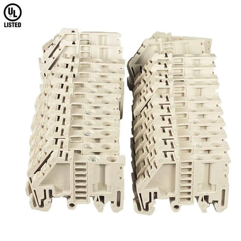 SS2 DIN Rail Terminal Block End Bracket For 32mm And 35mm Rails Screw Type Clamp Beige Plastic UL Approved Pack Of 50