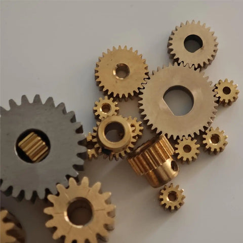 Five Pack 0.4 Module Brass Spur Gears Set, 4mm Thick, Straight Cut, 11T 12T 13T 14T Teeth, Tight Fit Bores 1.5mm, 1.98mm, 2mm, Easy Install For RC Cars, Drones, And Robotics Projects. brass spur gears set
