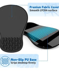 Ergonomic Mouse Pad With Wrist Support And Gel Memory Foam Non Slip Base Pain Relief For Home Office And Gaming, black pad showing Lycra surface and PU base.