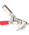 Beefy Industrial Grade Stainless Steel Toggle Clamp With Quick Release for Metalworking and Welding 60kg Holding Capacity, angled view.