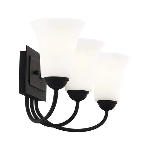 Ridgedale 3 Light Bath Vanity Fixture In Matte Black Finish Transitional Design With Clean Classic Lines Steel Construction 23.5 X 7.5 X 9 Inches Perfect For Powder Rooms Hallways And Bathrooms, side view