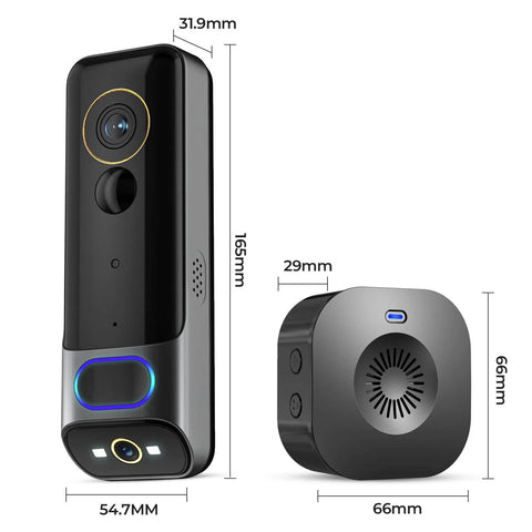 Wireless Video Doorbell With Dual Cams Front Door Security Cam And Ground View Includes Chime No Monthly Fee 2K HDR Night Vision Easy App Setup Real Time Alerts For Modern Home Security