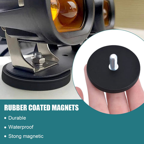 4-pack rubber-coated bolt-on magnets with M6 threaded studs for light-bar mounting; 30 lb pull