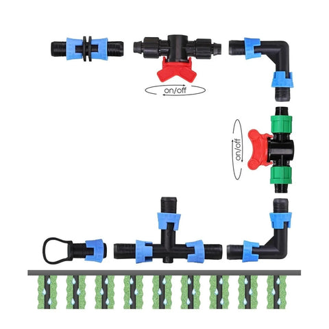 16mm Drip Tape Connectors Kit For Garden Tubing Barbed Locking Fittings Tee Elbow End Plug Shut Off Adapters Hose Thread Lock Leakproof