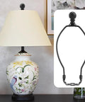 Solid Build Black 10 Inch Lamp Shade Harp Holders 2 Pack Heavy Duty Metal Table And Floor Fixture Adapters With A Slick Electroplated Finish That Gives Your Home Decor A Sharp Fresh Vibe Today displayed with a decorative lamp.