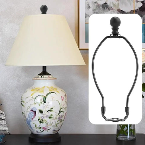Solid Build Black 10 Inch Lamp Shade Harp Holders 2 Pack Heavy Duty Metal Table And Floor Fixture Adapters With A Slick Electroplated Finish That Gives Your Home Decor A Sharp Fresh Vibe Today displayed with a decorative lamp.