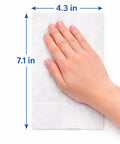 Hand holding Bulk Wipes 4 Pack 1200 Count Durable Pre Saturated Cleaning Wipes For Gym Equipment, showing 4.3x7.1 inches size.