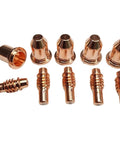 10 Piece Titanium 65A Plasma Cutter Upgrade Kit For TI PC65 with copper nozzles and electrodes, compatible with Harbor Freight models.