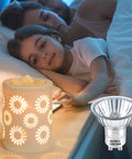 Child relaxing next to a lit candle warmer with GU10 120V 25W Halogen Bulbs For Wax Warmer Scent Melt Candle Warmer, Pack Of 4.