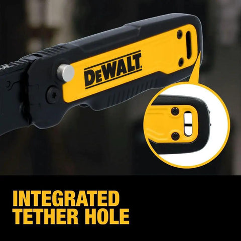 Push And Flip Folding Utility Knife With One-Handed Operation, Secure Blade Lock, Quick Change Lever, tether hole detail