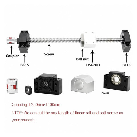 Heavy Duty Badass SFU2005 Ball Screw Kit With 5mm Lead Pitch Pro CNC Machine Builds Featuring Rock Solid BK15 BF15 End Supports Plus Flexible Coupler For Precision Slick Moves And Top Tier Performance Upgrades So You Can Get Job Done Right, SFU2005 ball screw kit with BK15 BF15 supports and coupler