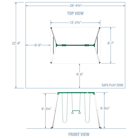 Dimensions of Big Brutus Galvanized Steel Swing Set Kit With Classic A Frame Two Belt Swings Trapeze Bar Easy Assembly