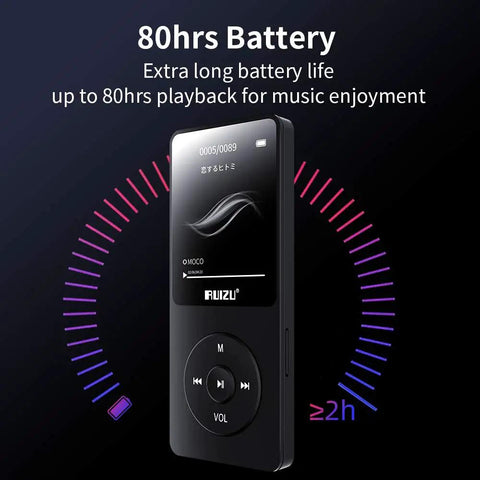 Dope 32GB MP3 Player With Bluetooth 5.3 showcasing 80 hour battery life on black background