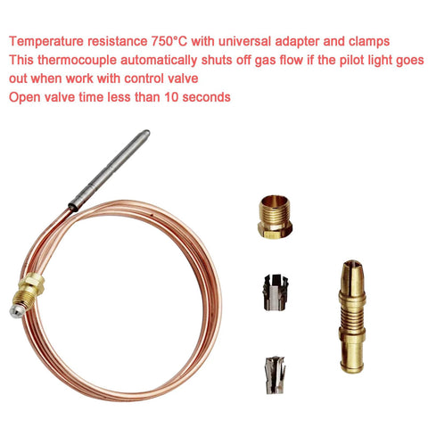 Thermocouple replacement kit with copper coil and brass adapters for Robertshaw pilot burner control, 24in/600mm