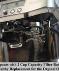 Front view of 54mm double-spout chrome portafilter with ABS handle
