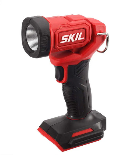 Red and black LED spotlight from 4 Tool Power Kit With 20V Cordless Drill Driver Impact Driver Reciprocating Saw And LED Spotlight Includes Two 2Ah Batteries And Charger For Home DIY Projects