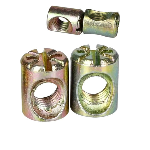 Barrel Nut Dowel 10 Pack For Woodworking And Furniture Builds, Hammer Embedded Bolts Zinc Plated M6 M8 Cross Slotted Fittings