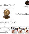 Antique Brass Cabinet Knobs 30 Pack Set For Vintage Drawer Pulls For Cabinets Cupboards And Dressers In Zinc Alloy, dimensions shown