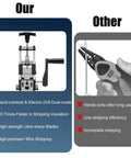 Comparison of drill powered and manual two in one wire stripping tool with manual stripper, highlighting advantages.